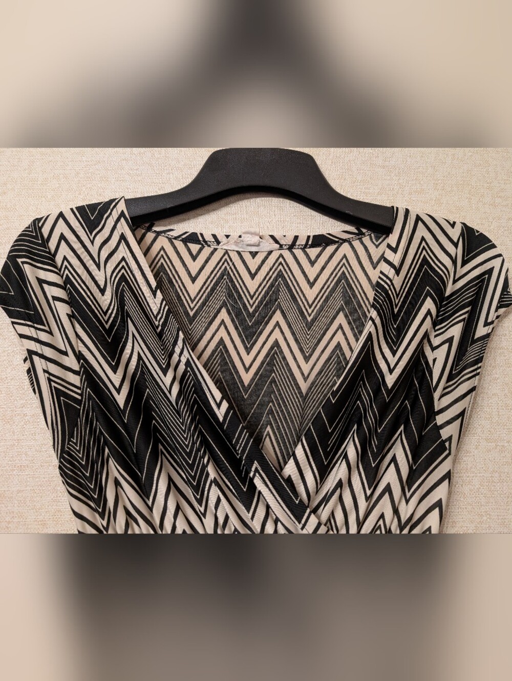 5th Love Black and Cream Chevron Shirred-Waist Maxi Dress - Picture 3 of 8